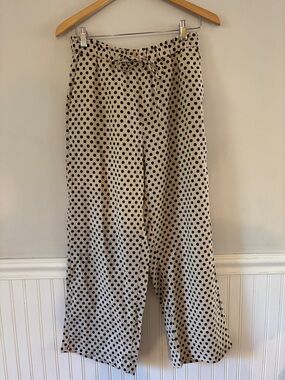J.Crew Linen Soleil Polka Dot Pants Wide Leg Flowy Coastal Beach